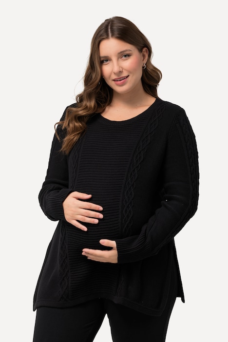 Bellieva-Pullover, Zopfmuster, Rundhals, Langarm, GOTS