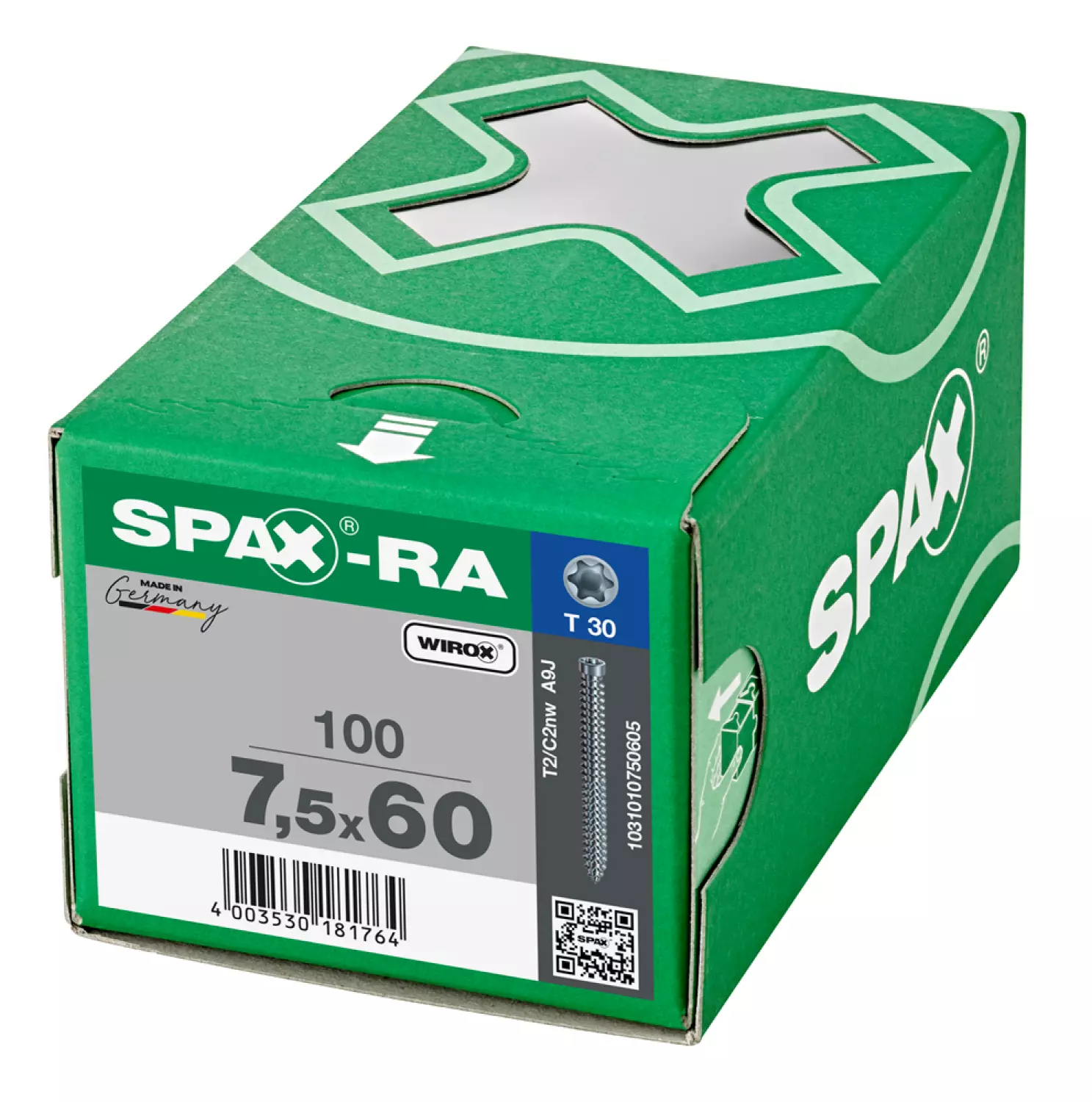 SPAX 1031010750605 Kozijnschroef - Cilinderkop - 7,5x60 - Voldraad - T-STAR plus TX30 - WIROX - 100st