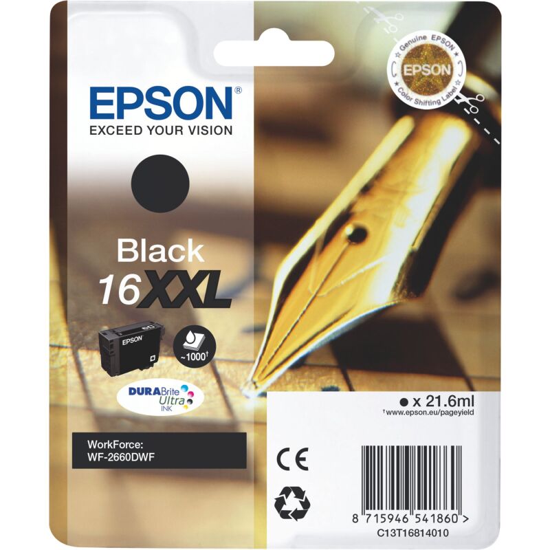 Cartouche Epson 16XXL très haute capacité noire pour imprimante jet d'encre