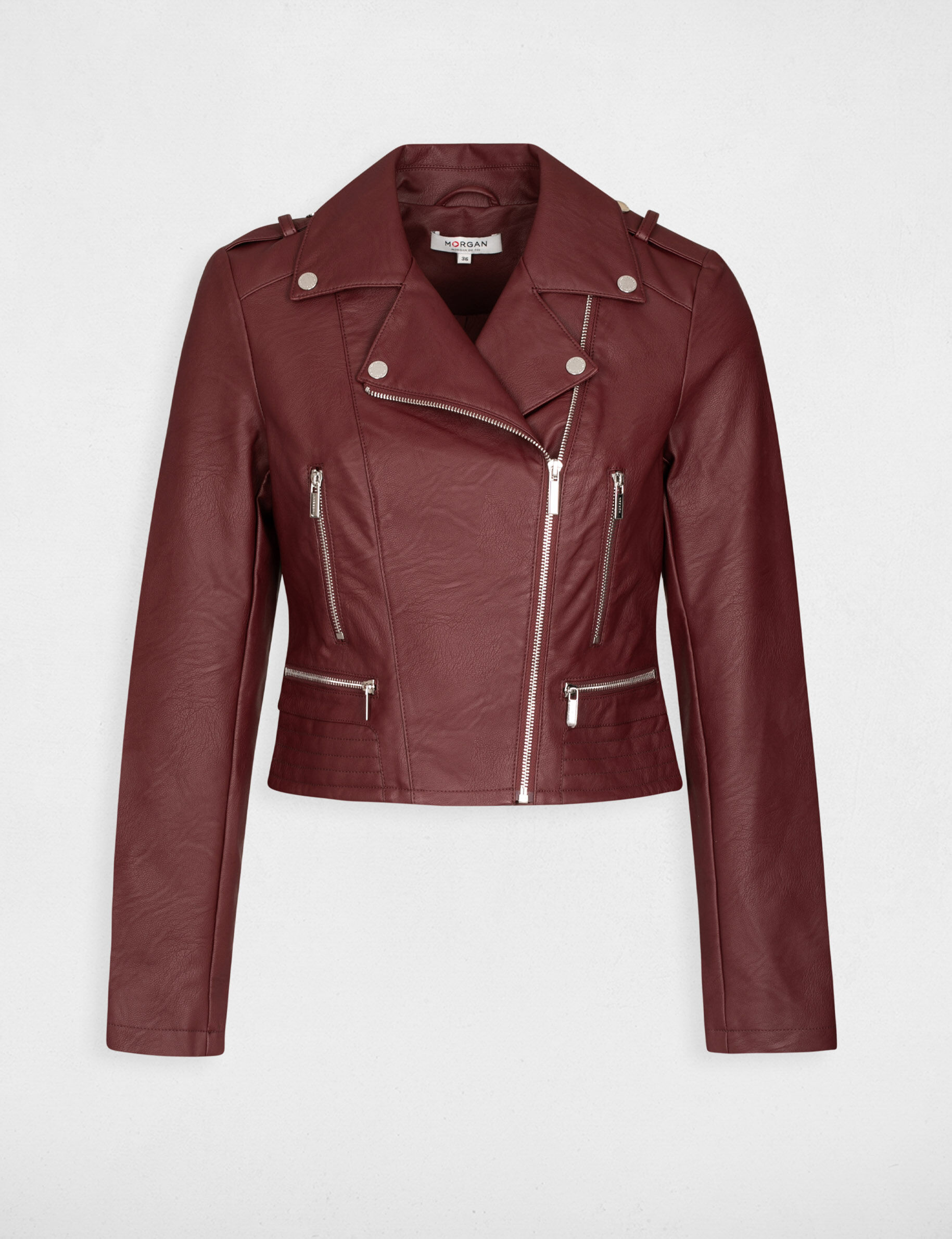 Blouson droit avec col cranté à revers bordeaux femme - bordeaux