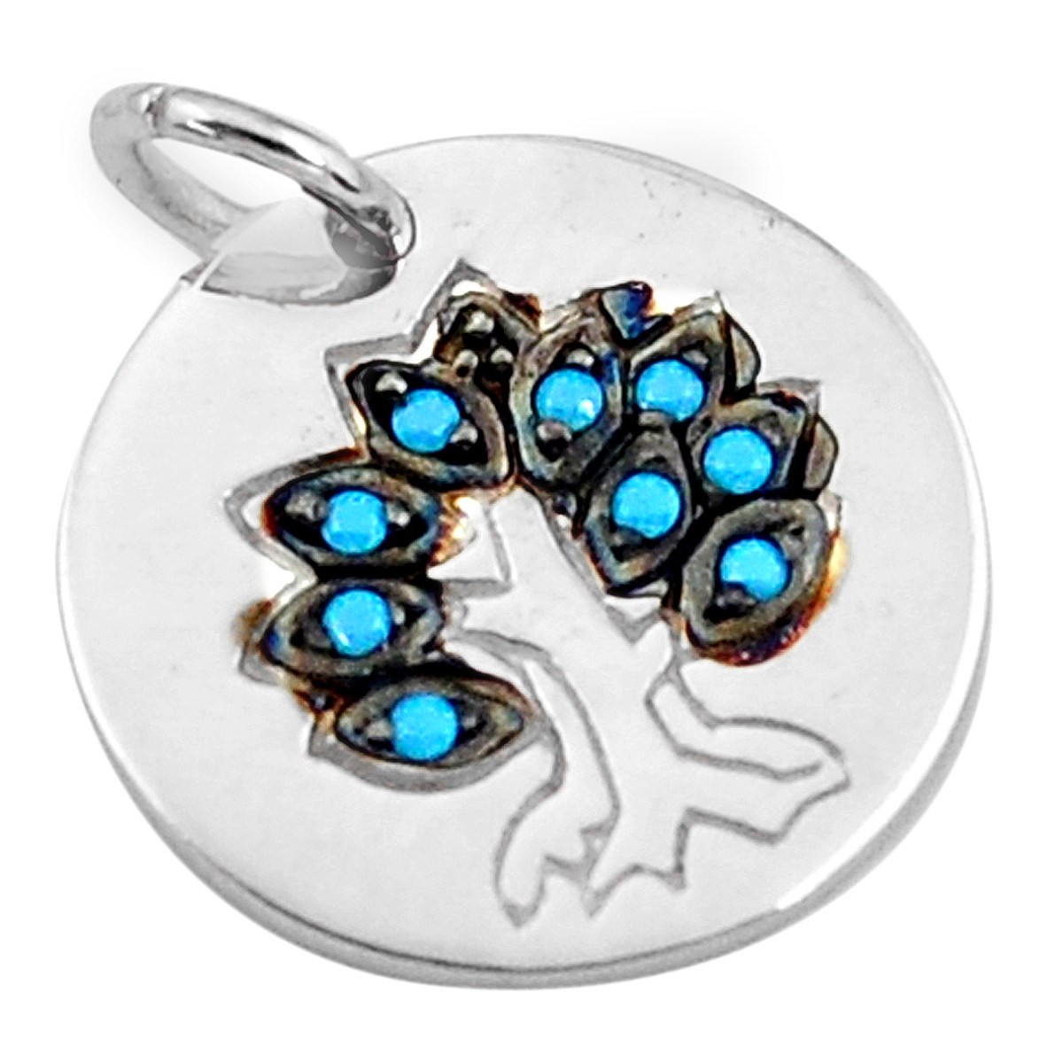 Pendentif en argent petite médaille arbre de vie serti de turquoises + chaine 1,5cm gxi291