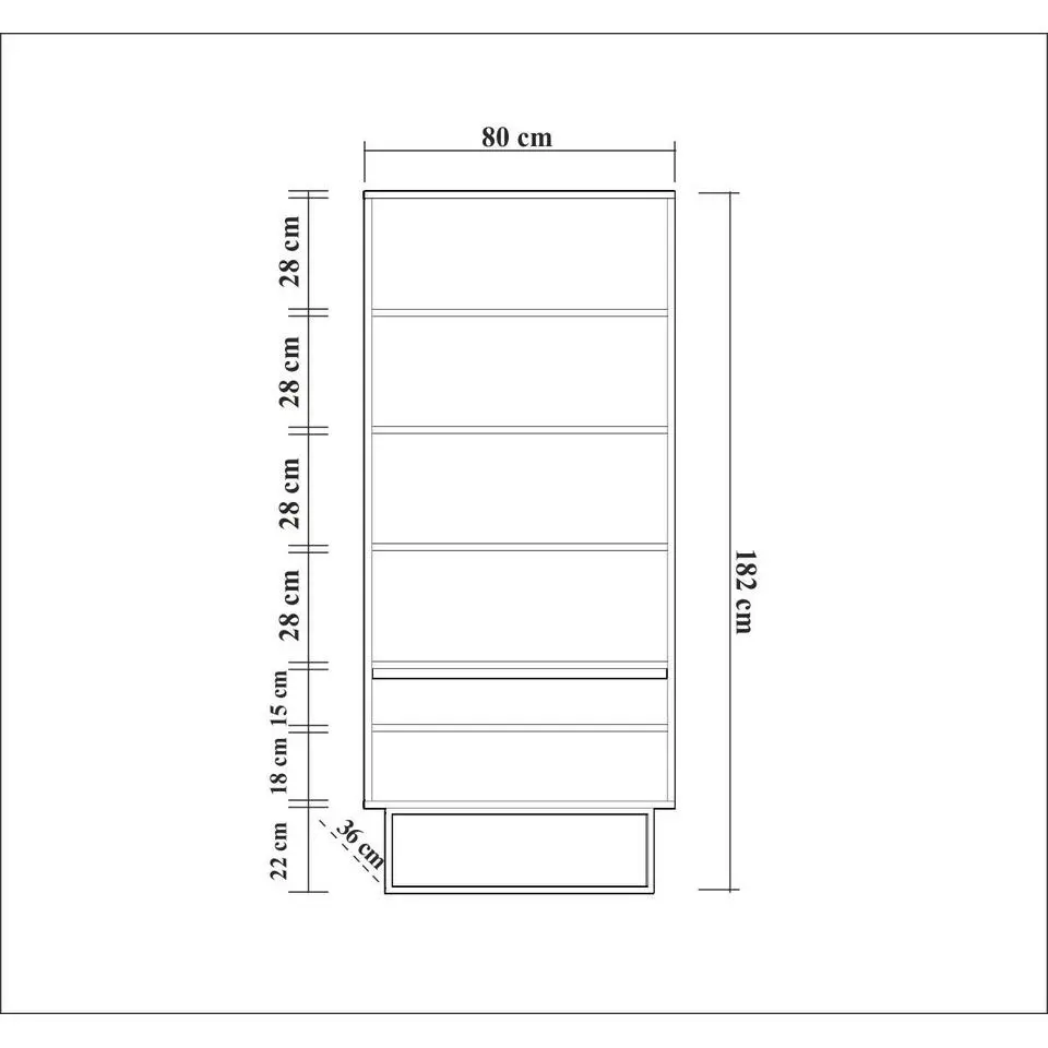 Boekenkast Walnoot Bruin Melamine - 80x36x182cm - Rea