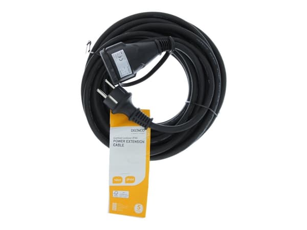 DELTACO - Strømforlengelseskabel - power CEE 7/7 (hann) til power CEE 7/3 (hunn) vernehette - AC 250 V - 16 A - 10 m - utendørs, jordet - svart