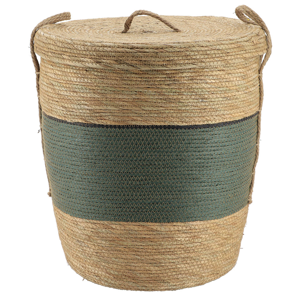 Panière linge couvercle kaki osier naturel 48x42cm