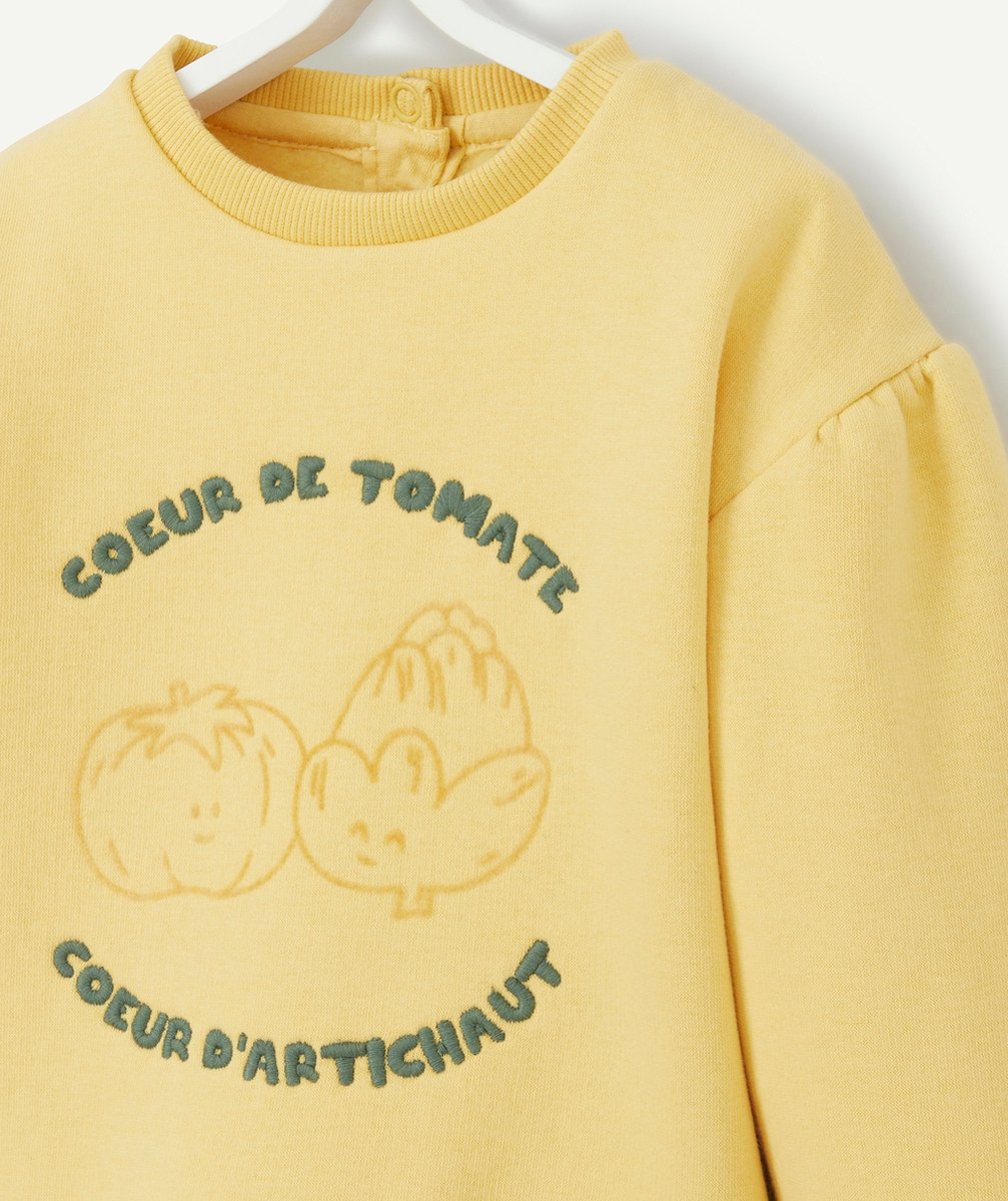 SWEAT BÉBÉ FILLE EN FIBRES RECYCLÉES JAUNE AVEC LEGUMES