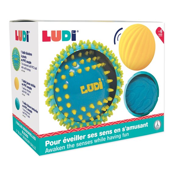 3 Balles sensorielles bleues et jaunes