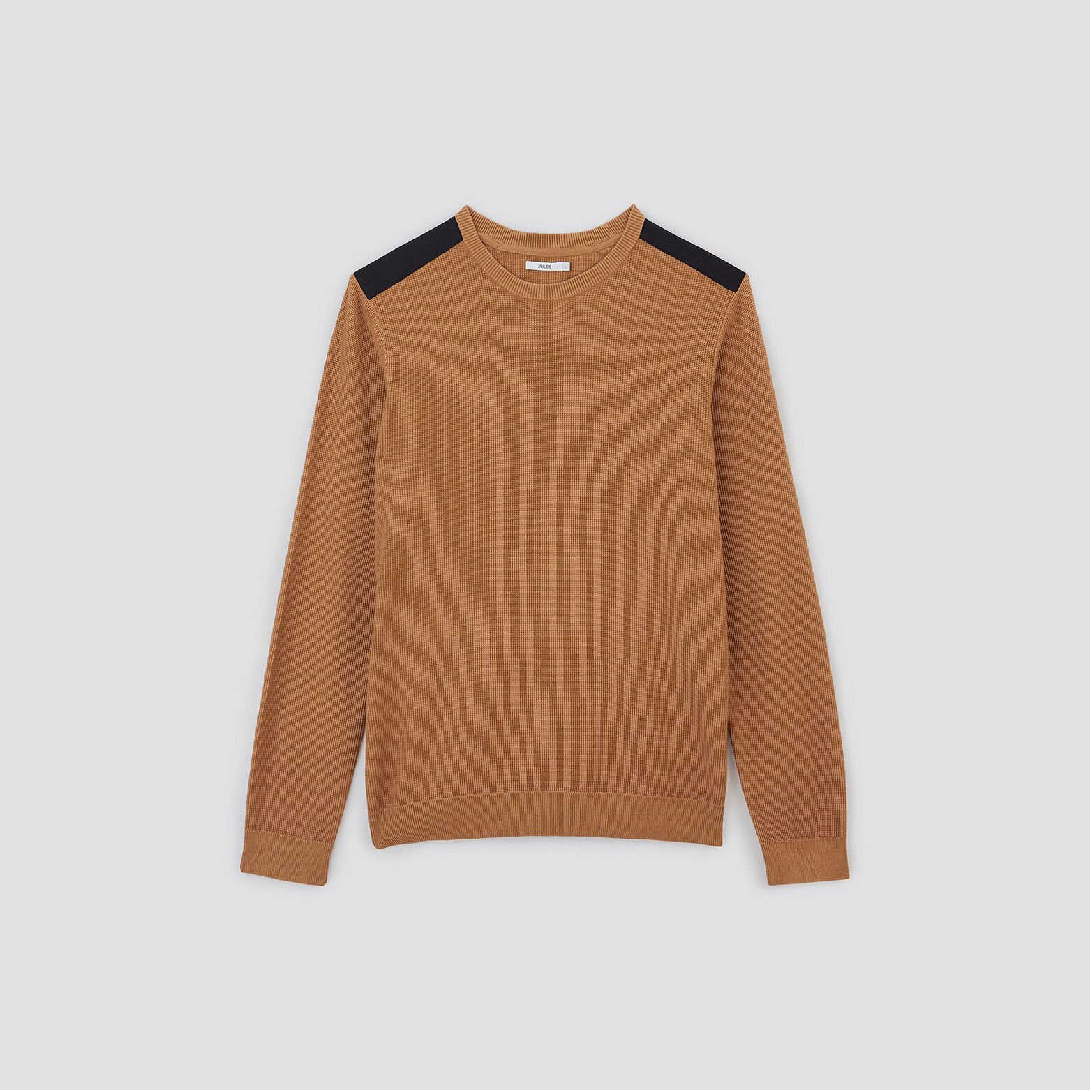 Pull à col rond et patch épaule Camel