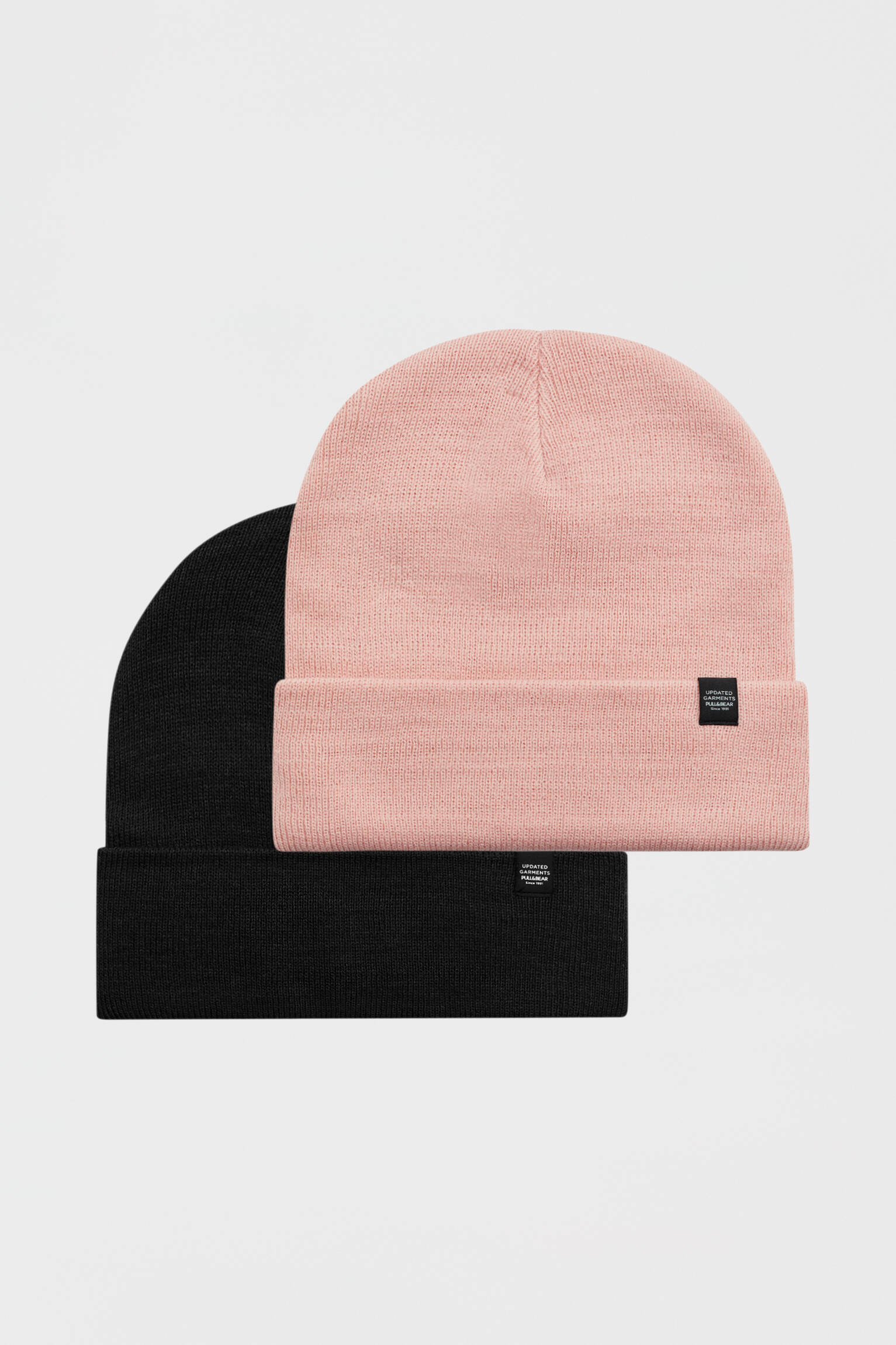 Conjunto de 2 gorros de tricô básicos - preto/fúcsia