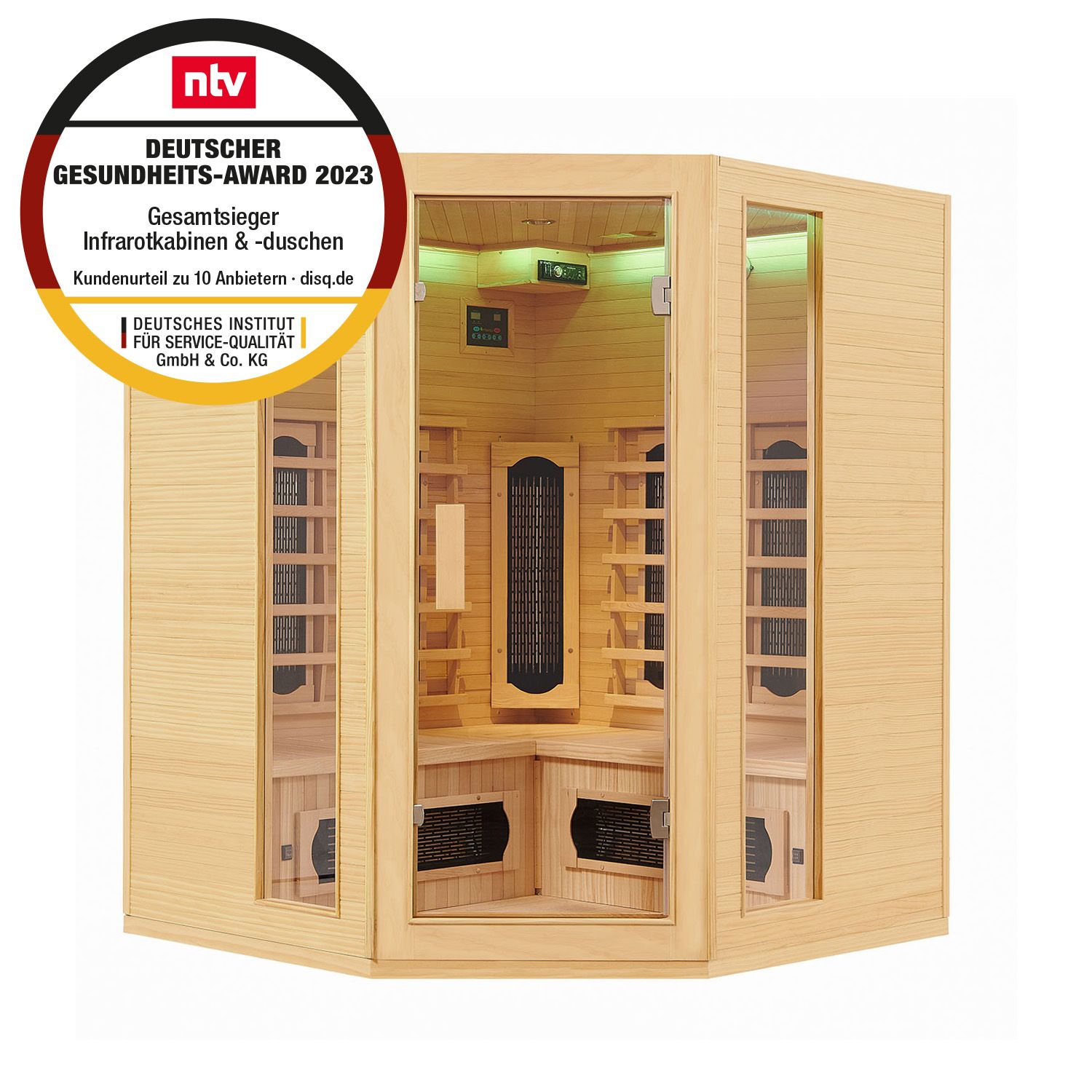 Infrarotkabine Nyborg E150K – Infrarotsauna 4 Personen –LED-Farblicht, 7 Keramik-, 1 Flächenstrahler
