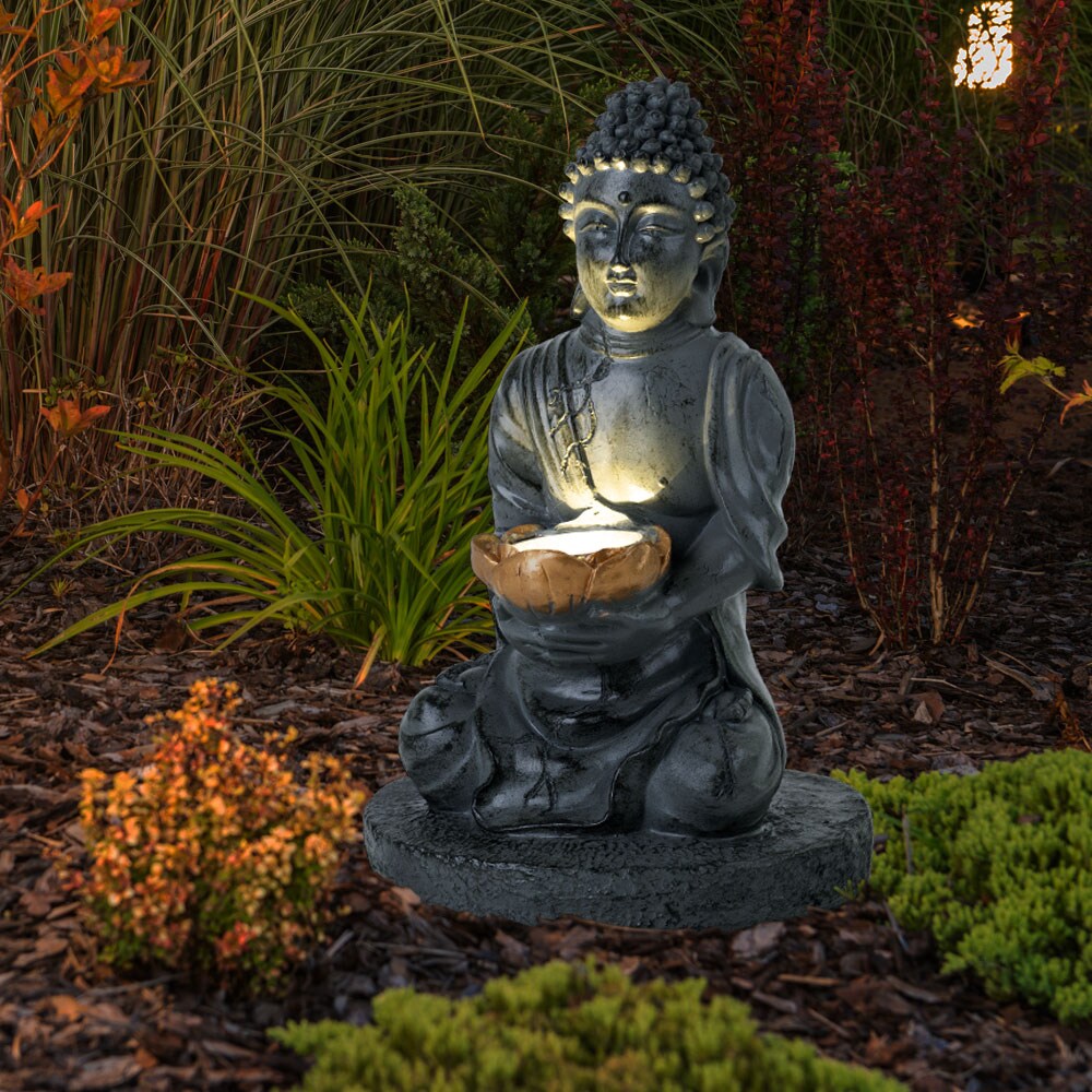 LED Solarleuchte BUDDHA aus Kunststoff in grau