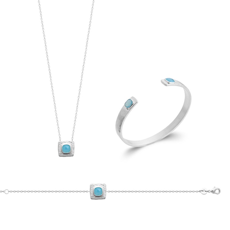 Collier Femme - Argent 925 - Agate - Longueur : 45 cm