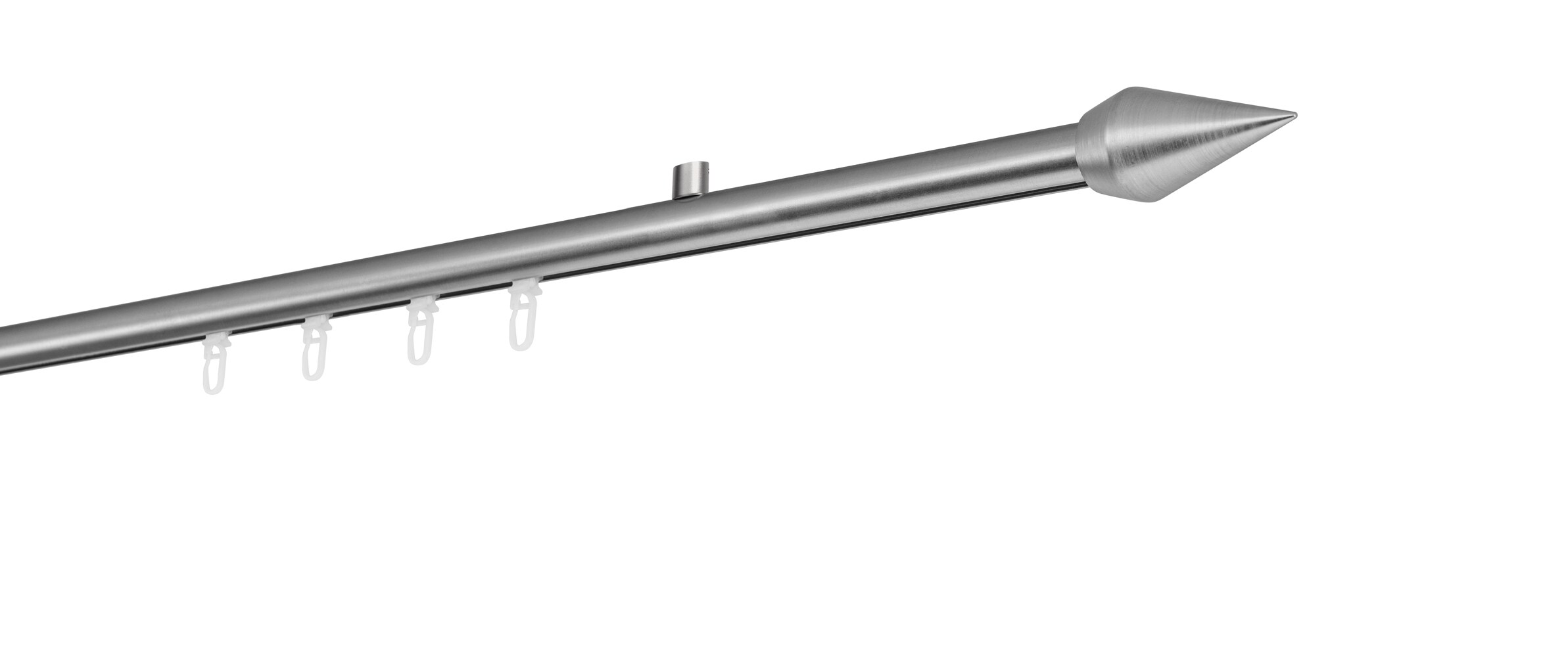 Ondeco Gardinenstange auf Maß Innenlauf 20mm Kegel 1-lauf Deckenträger 1,5cm mit Gleiter Farbe: Edelstahl-Optik, Größe: 100cm