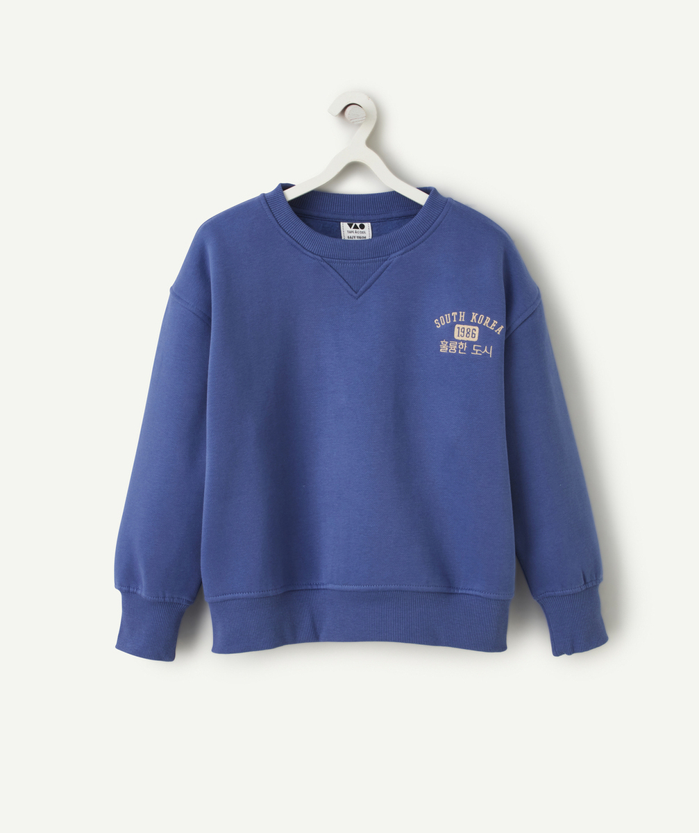 SWEAT GARÇON EN FIBRES RECYCLÉES VIOLET AVEC MOTIFS THÈME KOREA