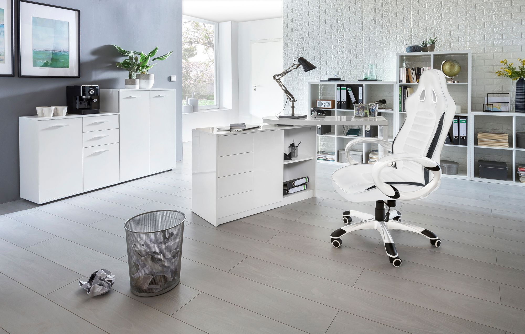 KADIMA DESIGN Chefsessel ENZA Racing-Design, Leder Optik, höhenverstellbar, Gasdruckfeder, weiß