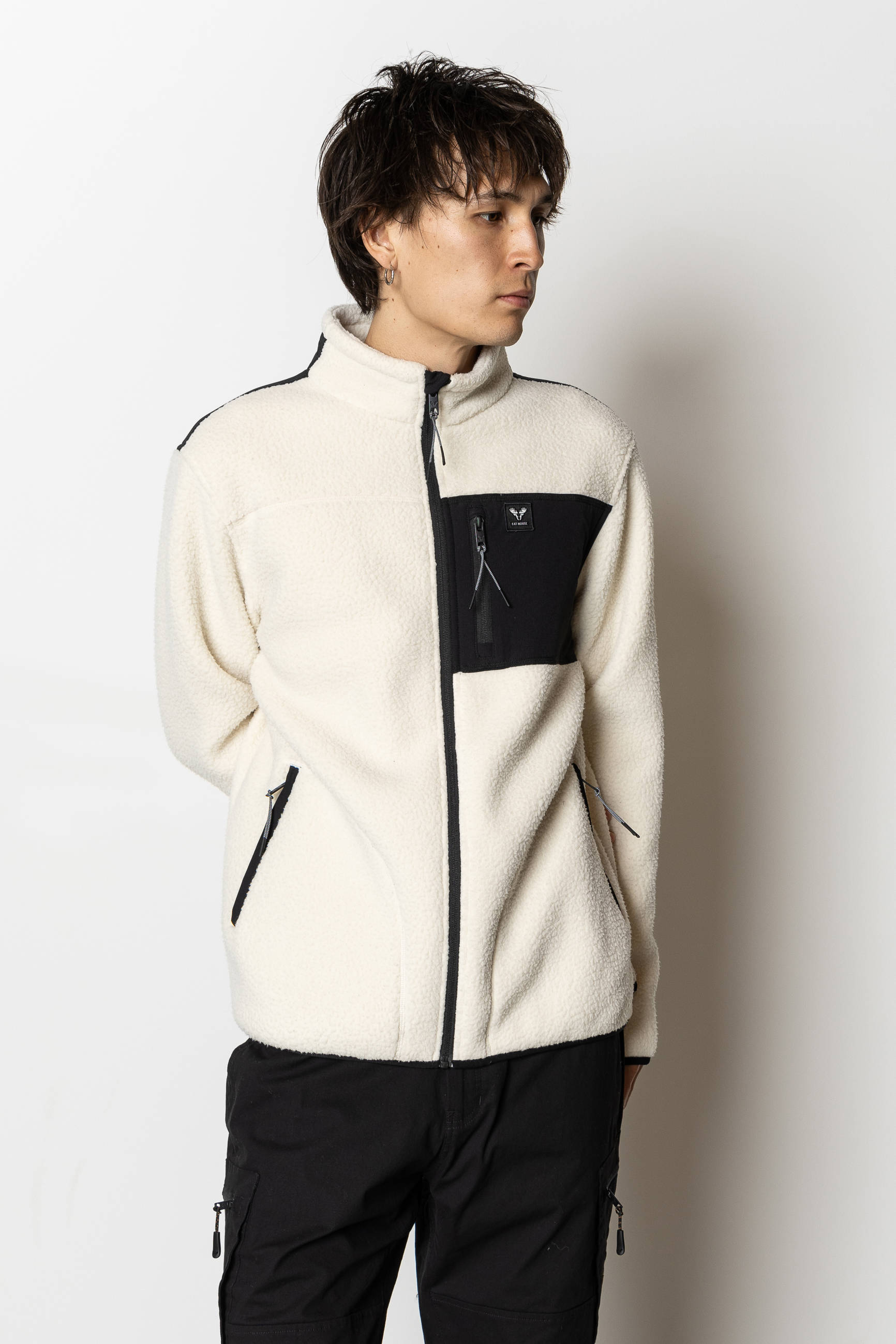 FAT MOOSE fleece vest ecru/zwart