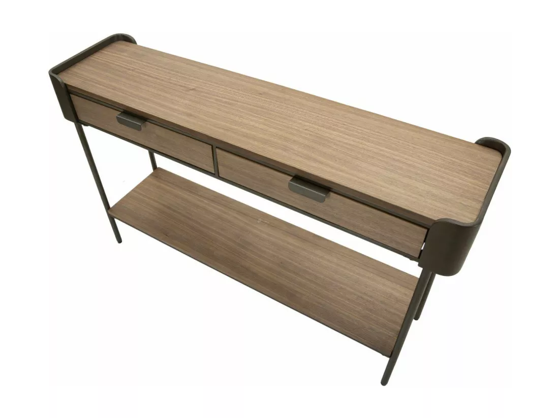 Console Franz, Table polyvalente, Armoire de rangement, Bureau du couloir, Gris et marron, 120x31 h72 cm
