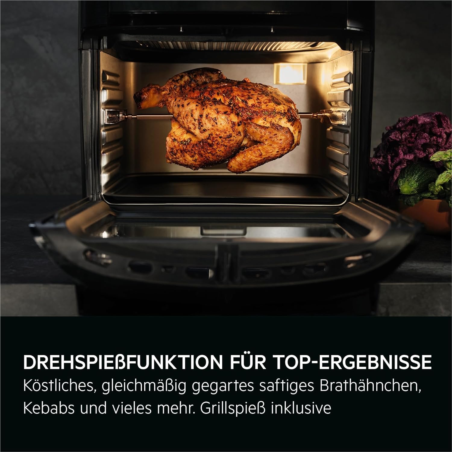 AEG Heißluftfritteuse XXL AAF12B 8000 - Multi-Combo, 12L Fassungsvermögen, 5 Kochmodi, LED-Display, spülmaschinenfest, 1800W, Schwarz, inkl. Spieß- und Dörrfunktion