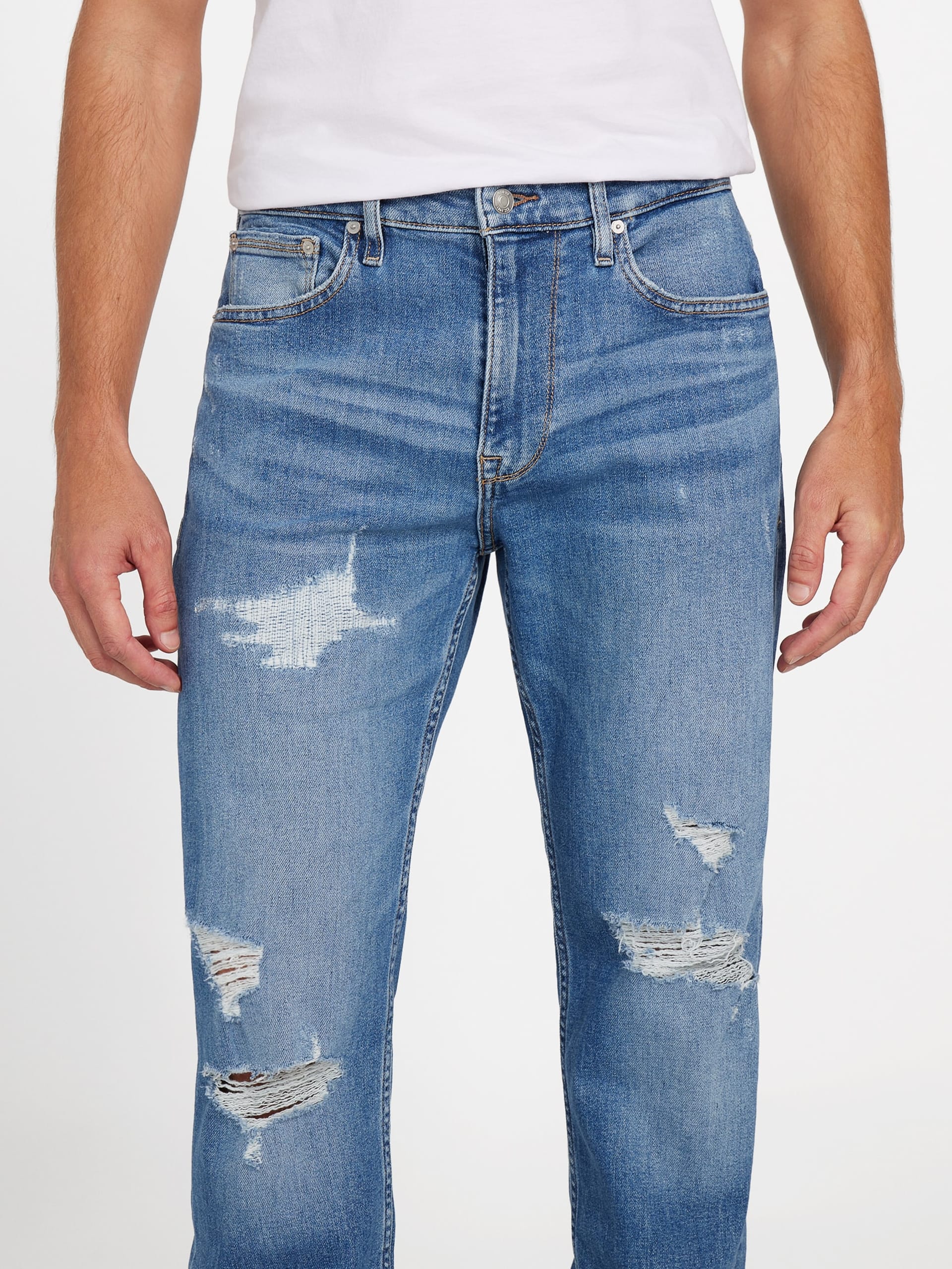 Calça jeans reta de corte regular com detalhes destroyed da Eco Mason