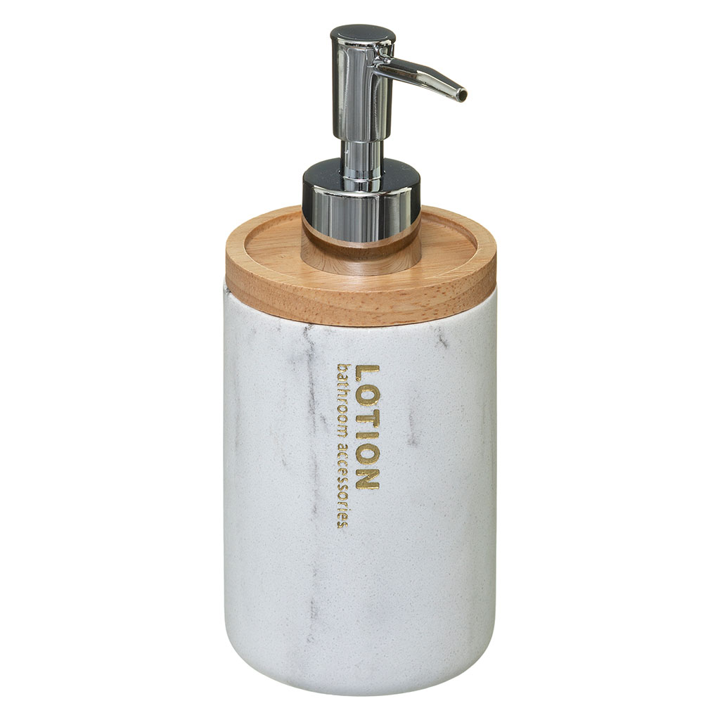 Distributeur à savon plastique et bambou marbre D 7.5x19cm