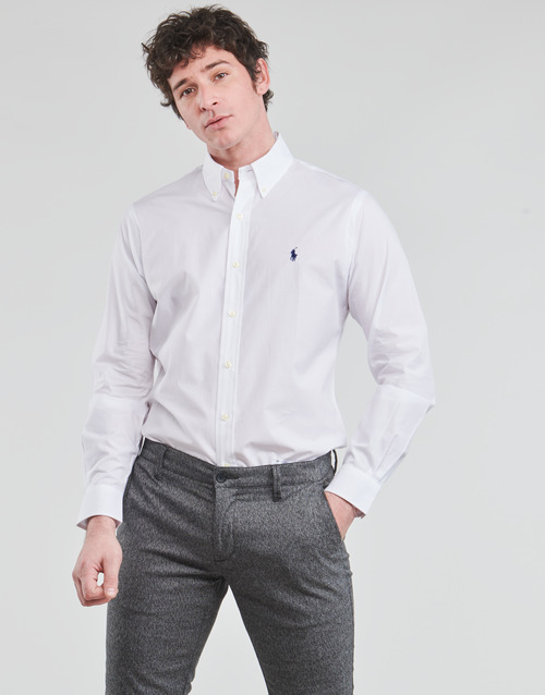 Polo Ralph Lauren - CHEMISE AJUSTEE EN POPLINE DE COTON COL BOUTONNELOGO PONY PLAY Blanco
