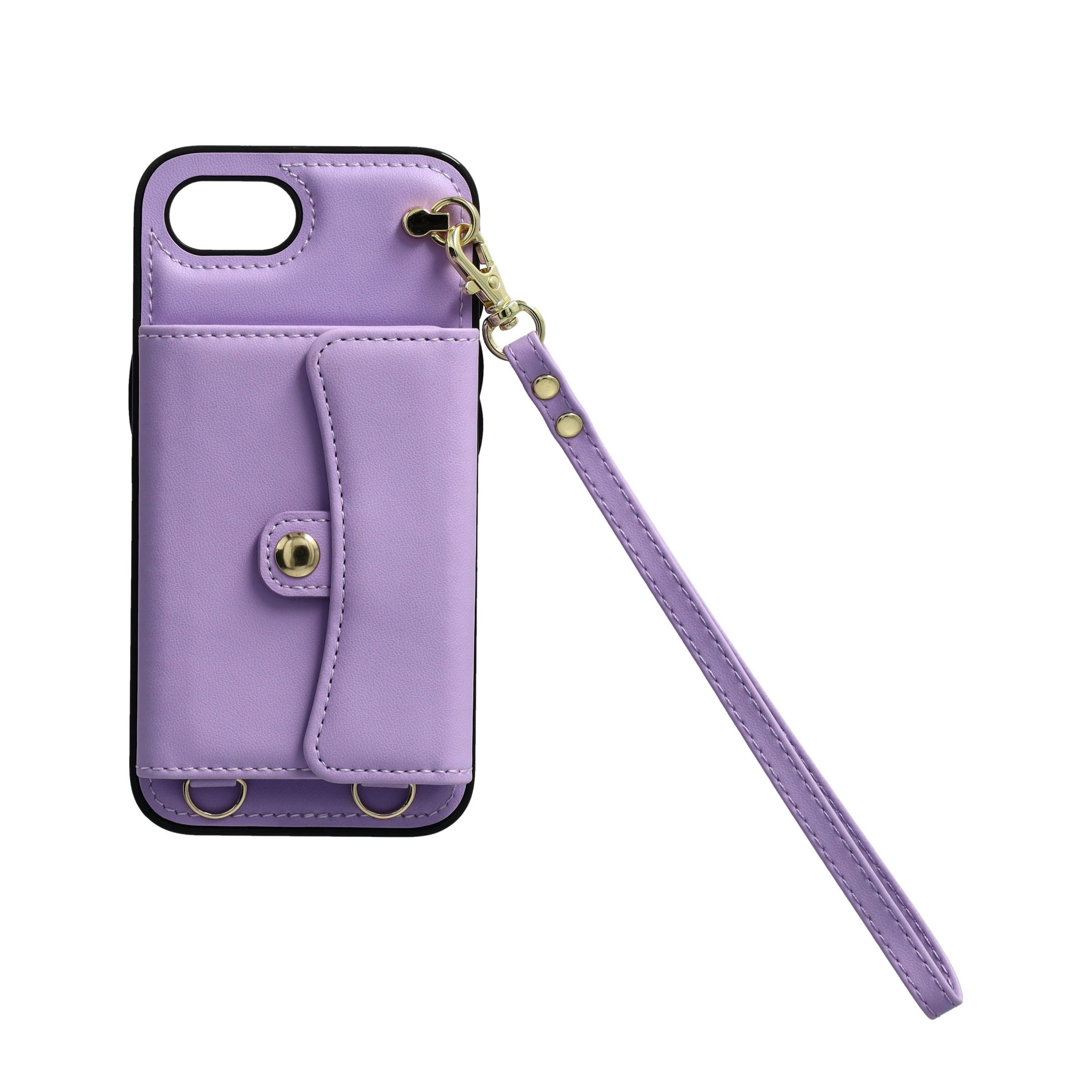 iPhone 16e Necklace Leder Schutz Hülle mit Kartenfach   Handykette (140cm) - Lila