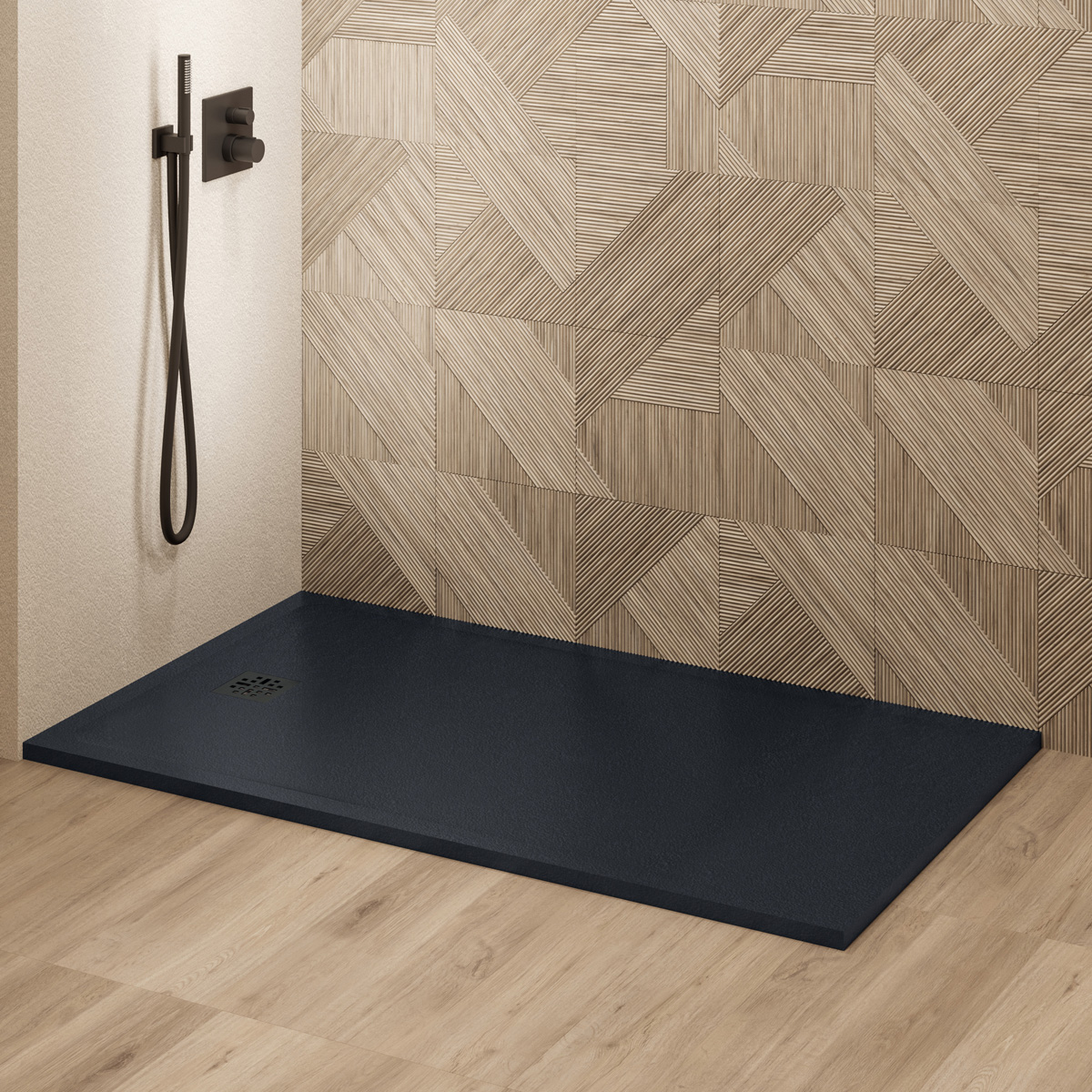 Saniclear Lino douchebak 140x70cm met stone finish zwart