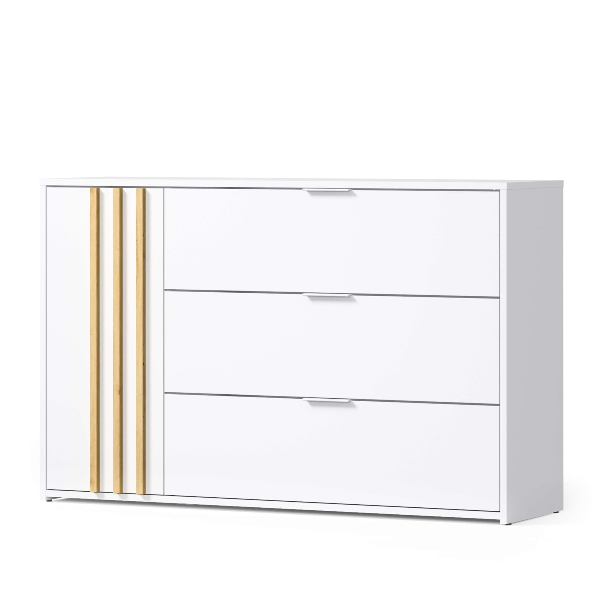Home affaire Kommode »Kommode Calera mit Drehtür, 3 Schubladen und MDF-Lamellen« Kommode B/H/T 125/79,8/35 cm