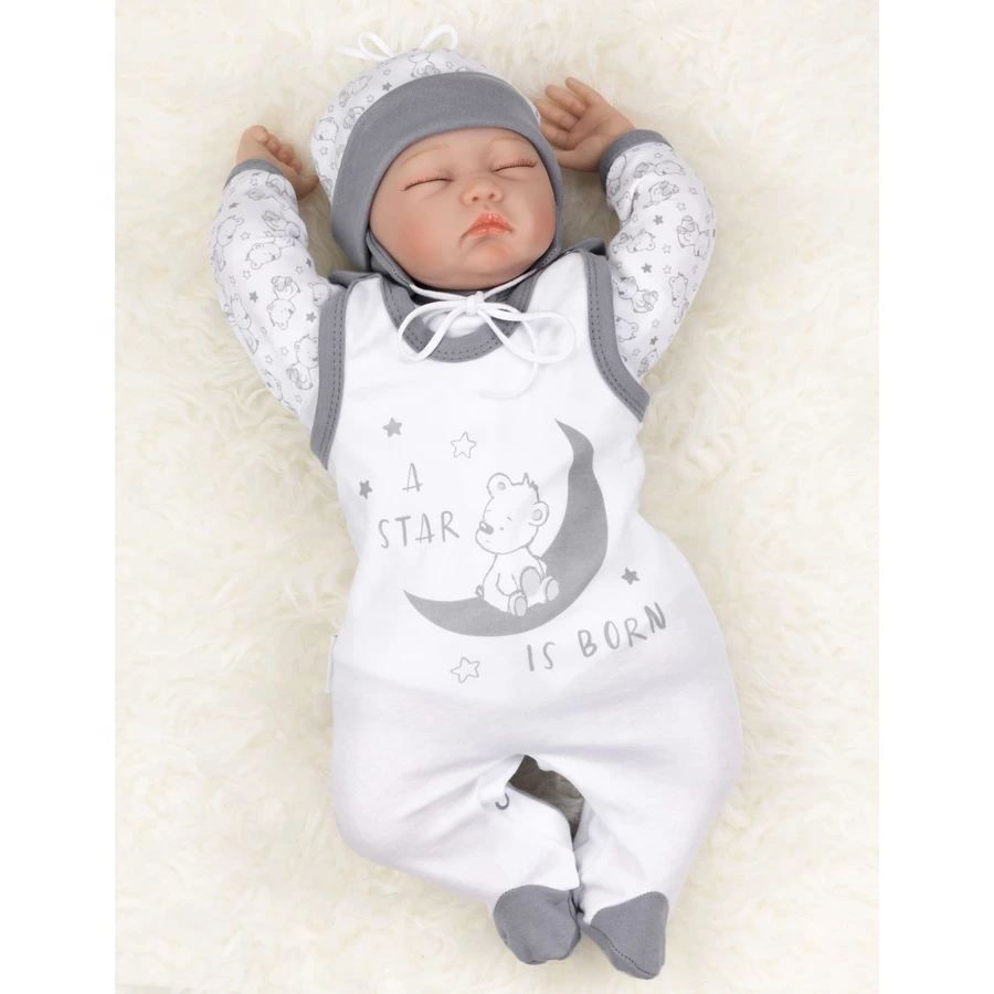 Baby Sweets 3tlg Set Strampler + Shirt + Mütze A star is born weiß grau