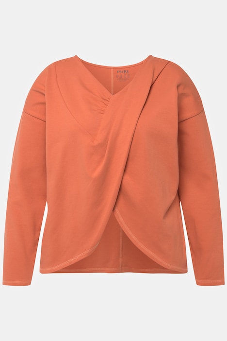 Yoga-Shirt, drapiert, V-Ausschnitt, Langarm, Biobaumwolle
