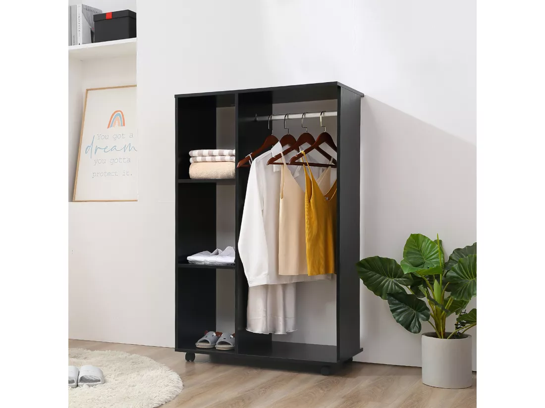 Armoire penderie armoire de rangement mobile panneaux de particules noir
