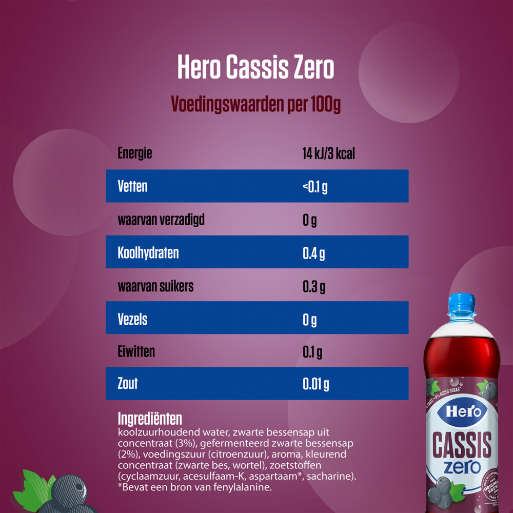6x Hero Cassis Zero 1,25 liter