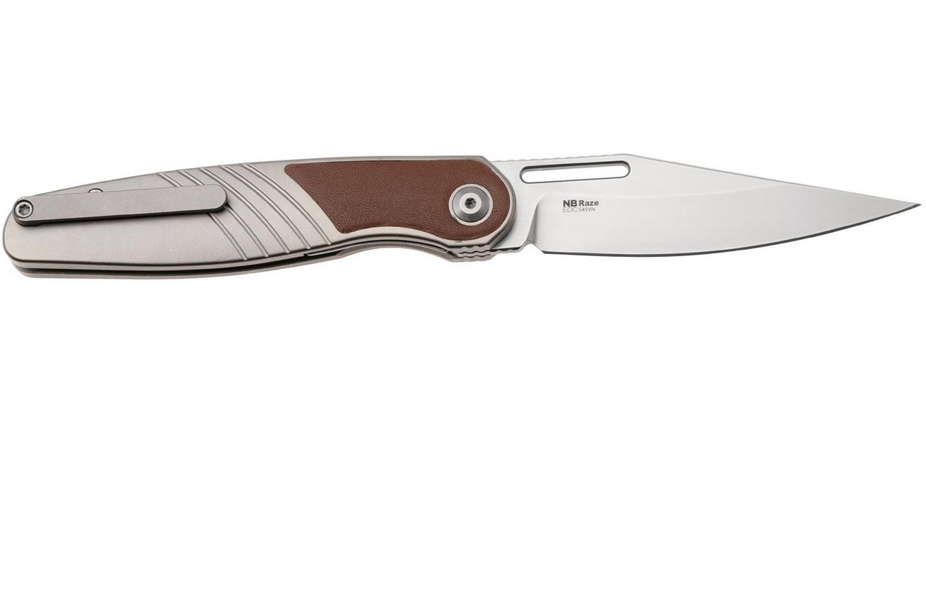 Kizer Raze KI3720A2 Bubble Stonewashed S45VN, Titanium Leather Inlay, zakmes, Mark Perez design