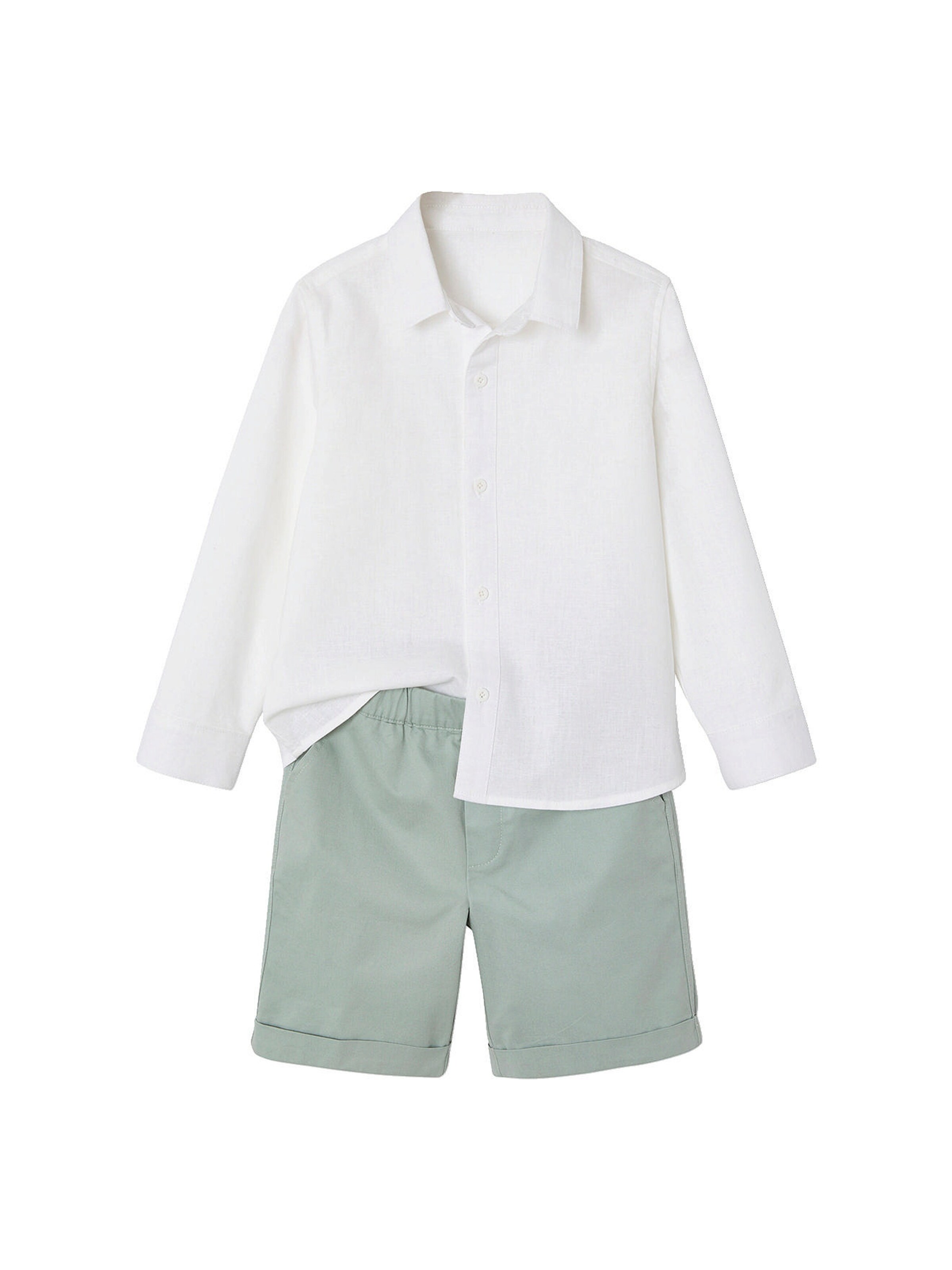 Vertbaudet Festliches Jungen-Set: Hemd mit Stehkragen & Shorts salbeigrün