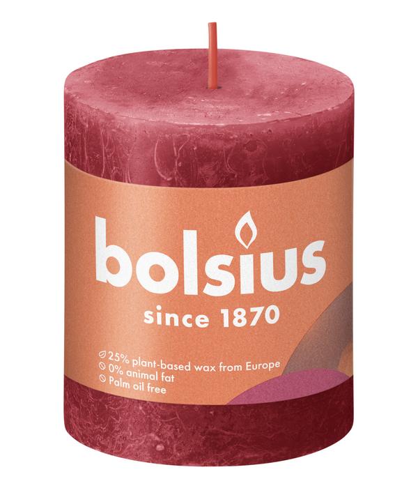 Bolsius Rustik Stumpenkerze Shine, zartes rot,