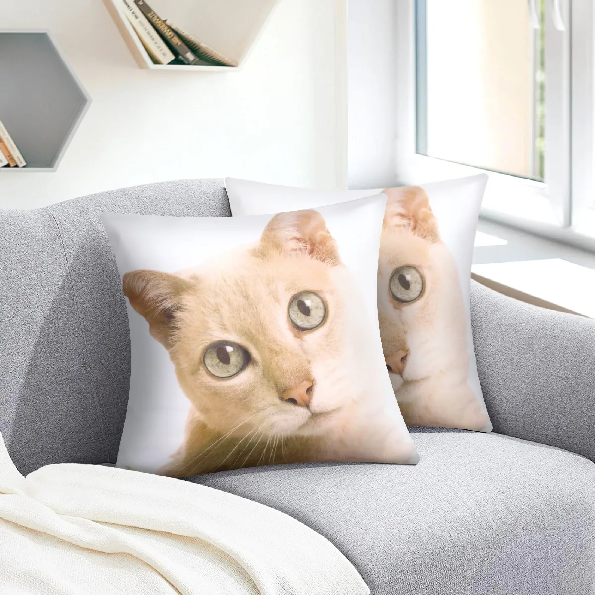AVIZAR Lot de 2 Housses de Coussin 40x40 cm Motif Chat