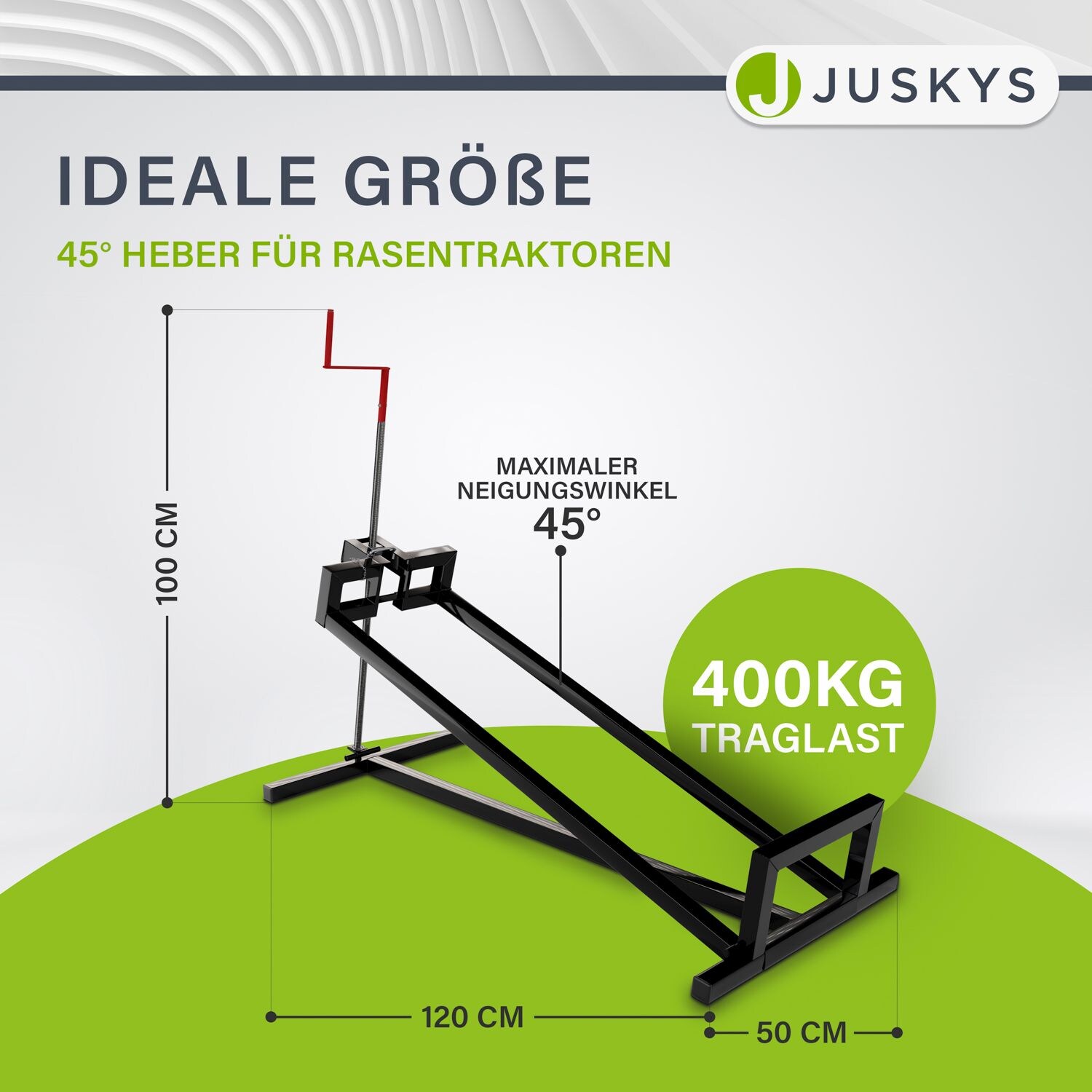 Juskys Rasentraktorheber in Schwarz für Rasenmäher und Aufsitzmäher bis 400 kg und 45°