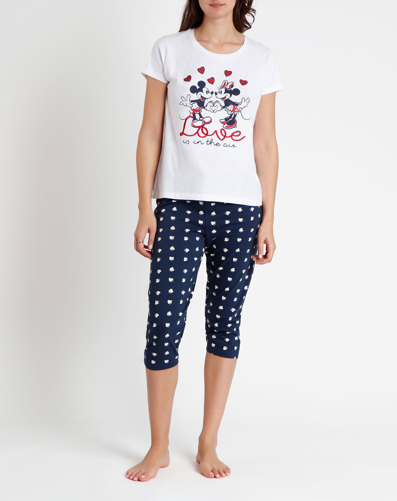 28 Pyjama T-Shirt & Pantacourt Yara blanc/bleu marine