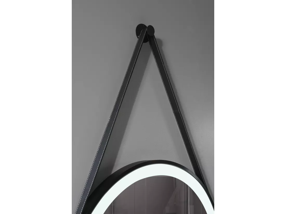 LuxuryBain- Miroir de salle de bain LED 60x60cm rond à luminosité variable suspendu noir- LB-356060B-60-60