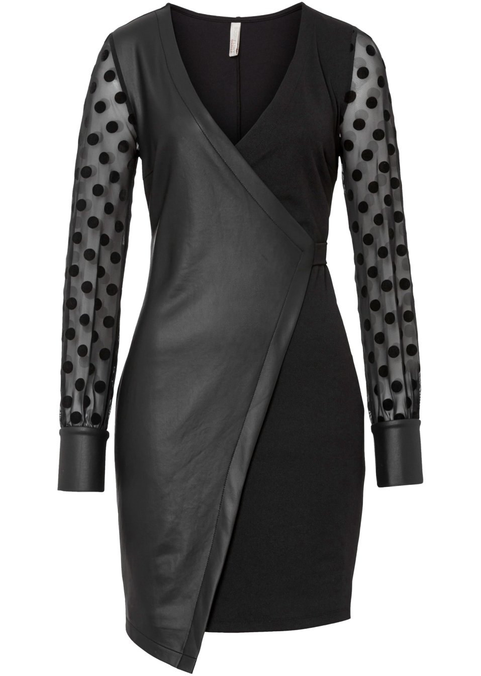 Robe avec empiècement enduit et manches en dentelle
