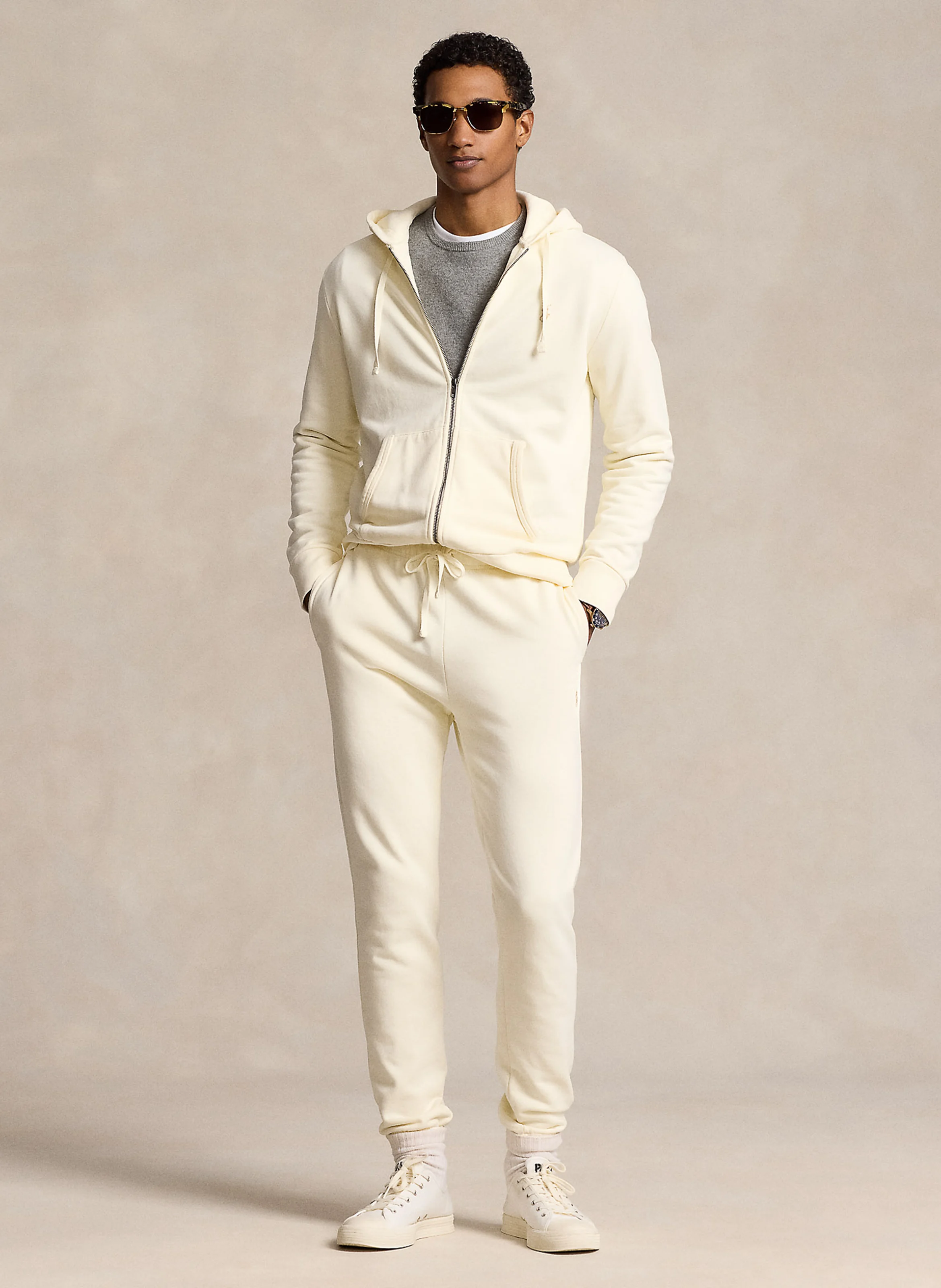 Sweat à capuche zippé en coton | Beige