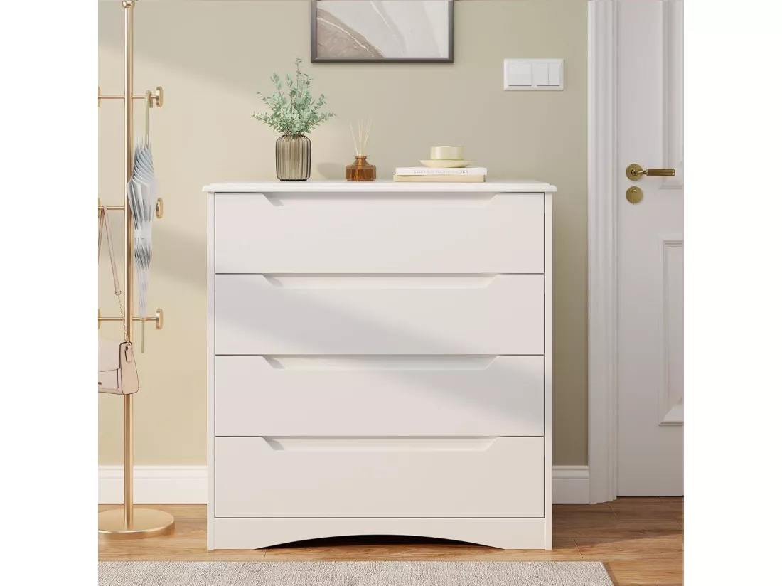Commode Chambre Bealife 4 Tiroirs Meuble de Rangement Chambre Salon Porche Poignée Intégrée Dispositif Anti-trébuchement
