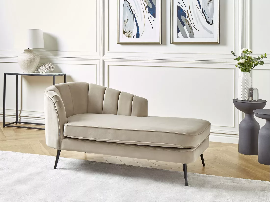 Divan côté droite en velours beige ALLIER
