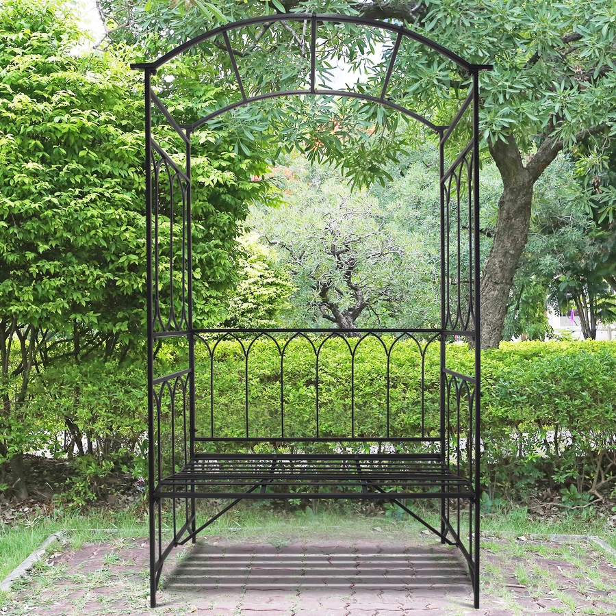 Outsunny Gartenbank mit Rosenbogen schwarz