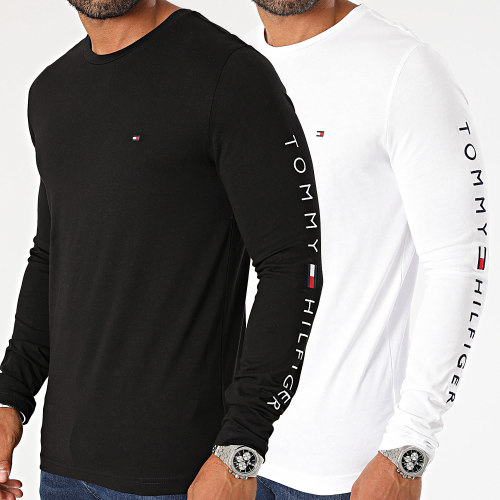 Lot De 2 Tee Shirts Manches Longues Tommy Logo 9096 Blanc Noir