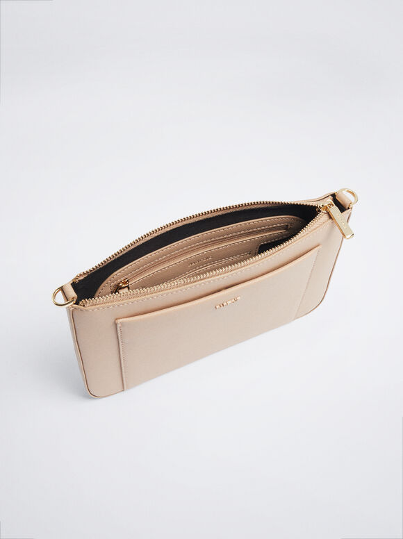 Bolso Bandolera Com Bolsillo Exterior - Camelo