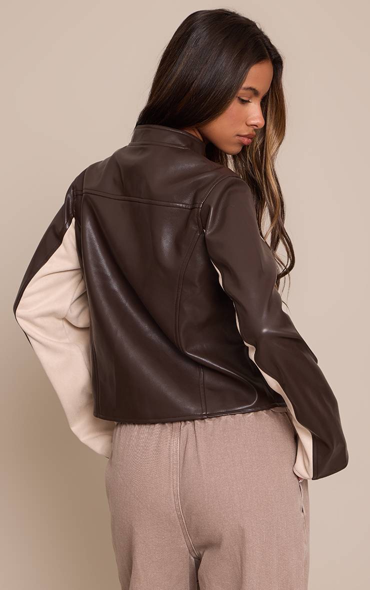 Chocolat Veste Ajustée À Empiècements En Synthétiquecuir Petite
