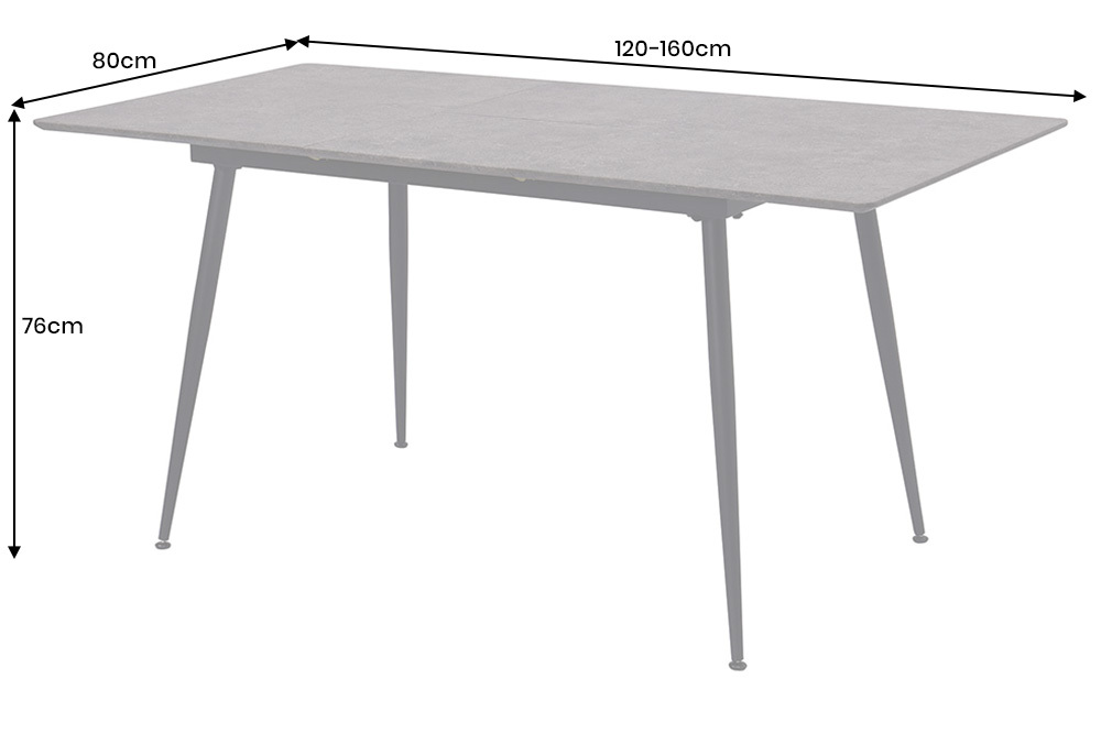 Ausziehbarer Esstisch APARTMENT 120-160cm grau Beton-Design schwarzes Metallgestell