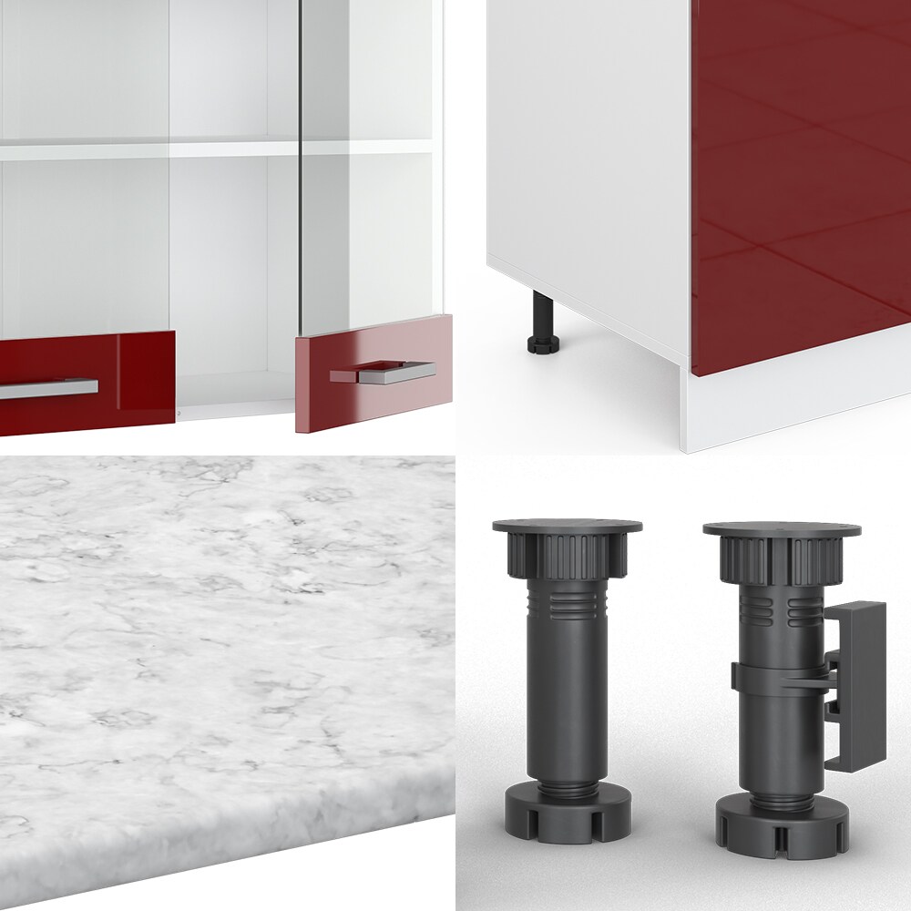 VICCO KÜCHE R-LINE 300CM KÜCHENZEILE KÜCHENBLOCK EINBAU ROT BORDEAUX HOCHGLANZ