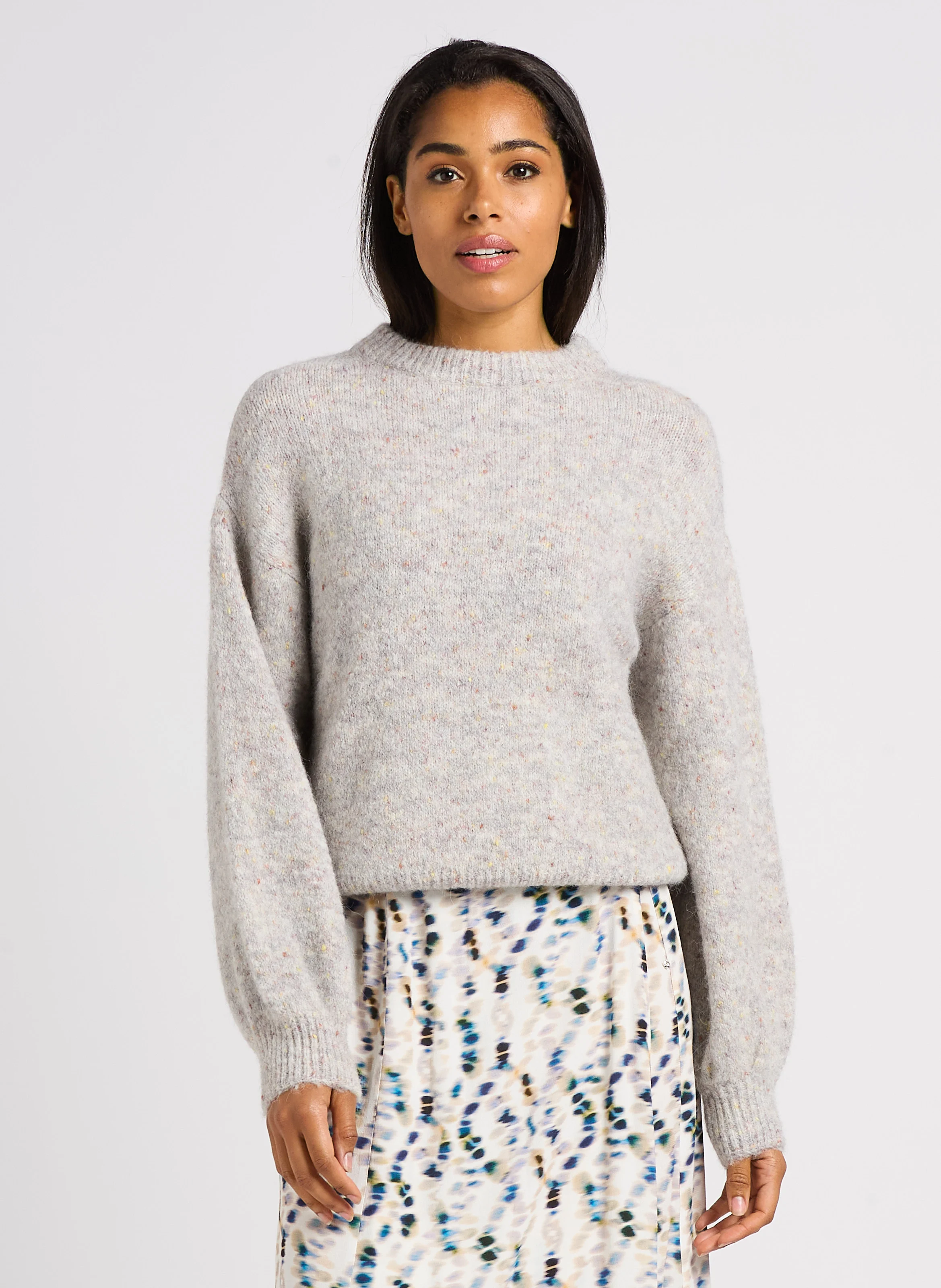 TAIPEH - Pull ample col rond en maille | Gris