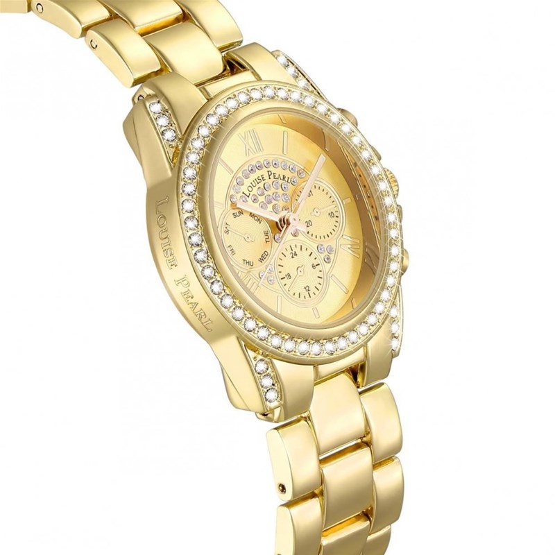 Montre Femme LOUISE PEARL Ornée de Cristaux Swarovski bracelet Acier Doré